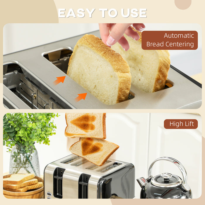 Black Polished Metal Cordless Kettle and Toaster Set for Modern Kitchens by HOMCOM
