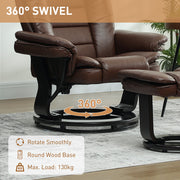 Reclining Faux Leather Armchair with Footstool 135 Degree Backrest Support Brown