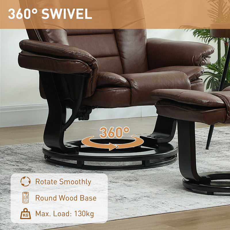 Reclining Faux Leather Armchair with Footstool 135 Degree Backrest Support Brown