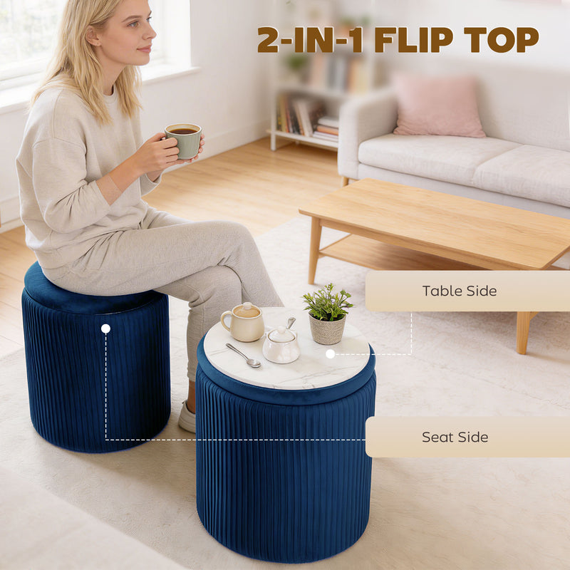 Ottoman Storage Bench with Reversible Seat and Table for Living Room or Bedroom Blue AOSOM