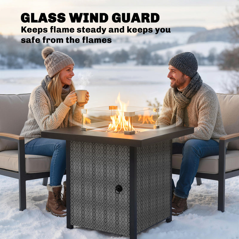 Gas Fire Pit Table with Adjustable Heat and Hidden Gas Storage for Garden Evenings, 40,000BTU, Black