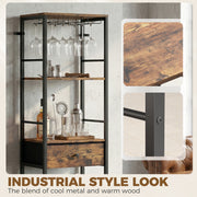 Slim Wine Rack for Small Spaces with Bottle and Glass Storage Rustic Brown Black Homcom
