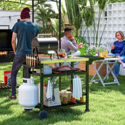 Black BBQ Grill Table with Stainless Steel Top for Outdoor Cooking and Entertaining
