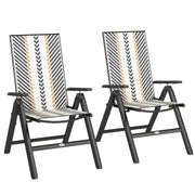 Black Rattan Folding Garden Chairs Set of 2 with 5 Position Backrest by Outsunny