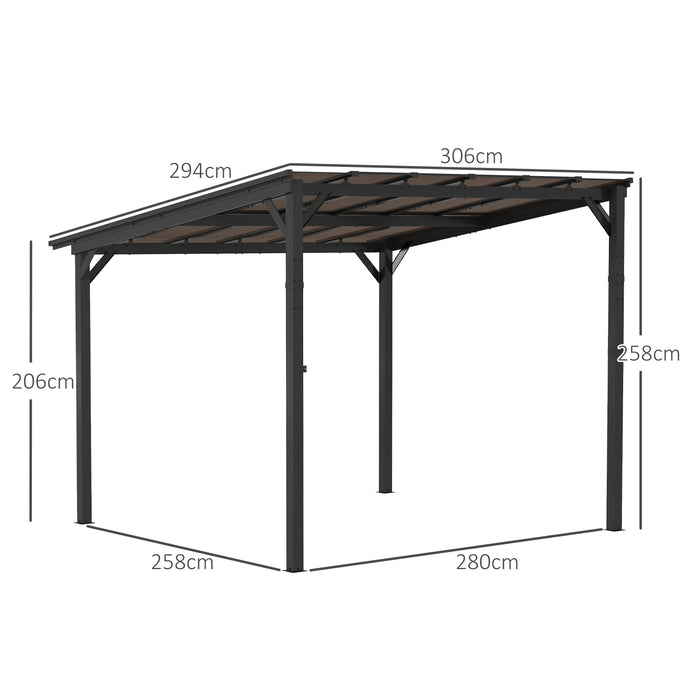 3 x 3m Metal Pergola with UPF 50+ Waterproof Polycarbonate Roof Wall-Mounted or Freestanding by Outsunny