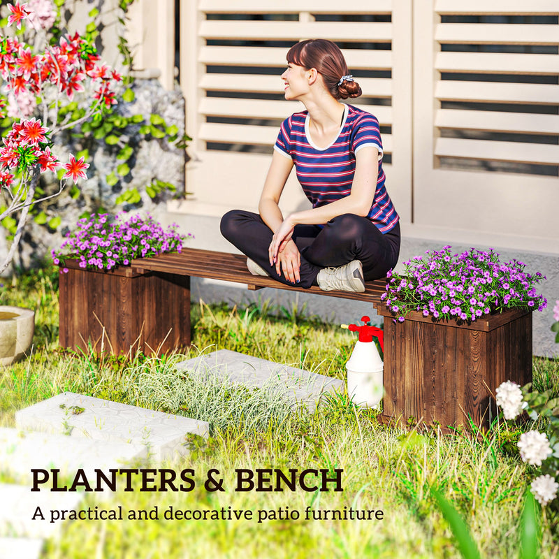 Wooden Raised Garden Planter Bench for Easy Plant Care and Outdoor Seating Carbonised Finish