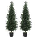 Set of 2 Artificial Cypress Trees 120 cm UV Resistant with Pots for Indoor Outdoor Use