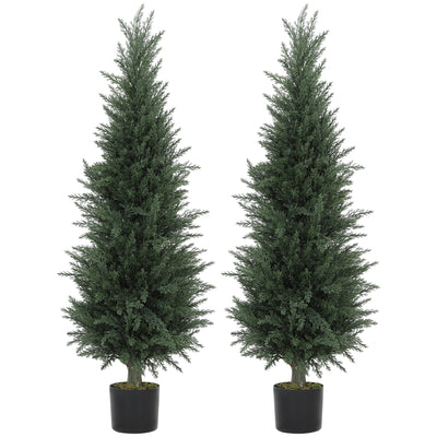 Set of 2 Artificial Cypress Trees 120 cm UV Resistant with Pots for Indoor Outdoor Use