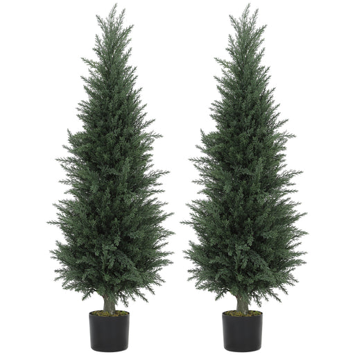 Set of 2 Artificial Cypress Trees 120 cm UV Resistant with Pots for Indoor Outdoor Use
