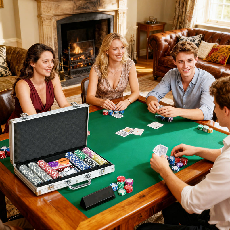 SPORTNOW 300-Piece Poker Chips Set, Poker Set with Mat, Chips, Two Card Decks, Dealer, Five Dices