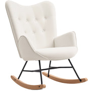 Cream Velvet Rocking Chair with Solid Wood Legs and Metal Frame for Living Room or Bedroom