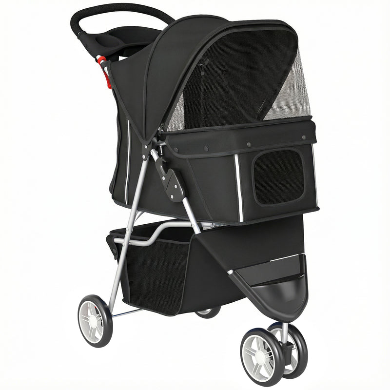 Dog Pram for Small Pets Up to 10 kg with Foldable Frame and Storage Basket Black AOSOM