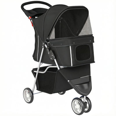 Dog Pram for Small Pets Up to 10 kg with Foldable Frame and Storage Basket Black AOSOM