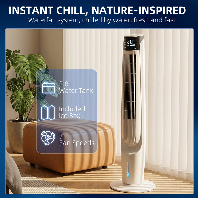 Tower Fan with Ice Cooling for Whole Room Comfort and Space Saving White AOSOM