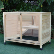 Indoor Wooden Guinea Pig Hutch with Two Levels Ideal for Small Pets, Natural Wood