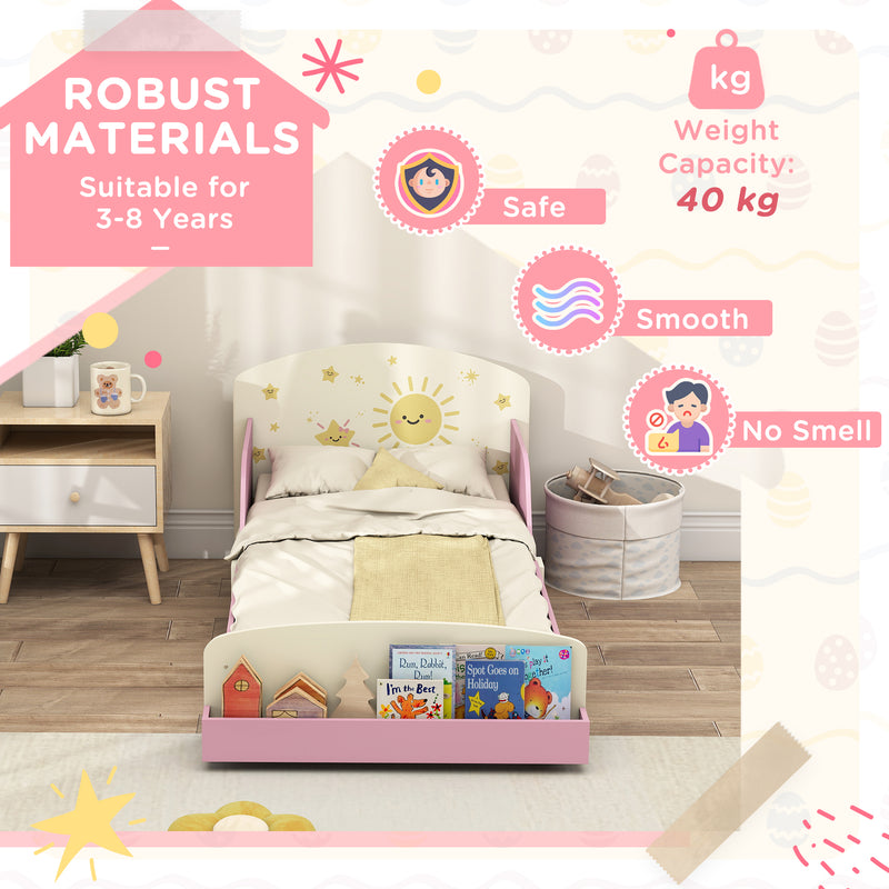 Toddler Bed with Storage and Guardrails Fits 140 x 70cm Mattress For Ages 3 to 8 Pink