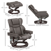 Brown Massage Recliner Chair with Footstool Adjustable Backrest and Swivel Base by HOMCOM
