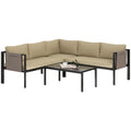 4 Piece Metal Garden Furniture Set with Glass Table and Padded Cushions Khaki by Outsunny