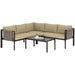 4 Piece Metal Garden Furniture Set with Glass Table and Padded Cushions Khaki by Outsunny