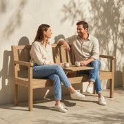 Wooden Garden Bench with Lift-Up Table and Hidden Storage for Outdoor Seating Teak AOSOM