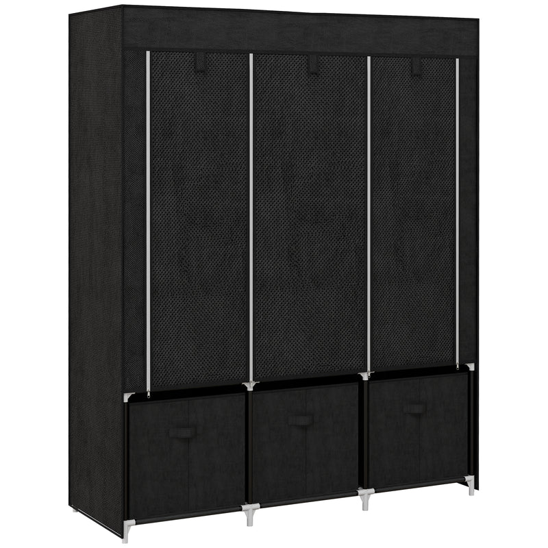 Fabric Wardrobe with Hanging Rails and Shelves for Compact Bedroom Storage Black