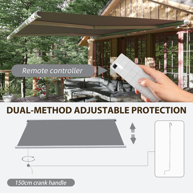 Grey 4x3m Retractable Electric Manual Awning With LED Lights And Remote For Patio