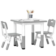 Height Adjustable Toddler Table and Chair Set 3 Piece Activity Set for Playroom, Grey