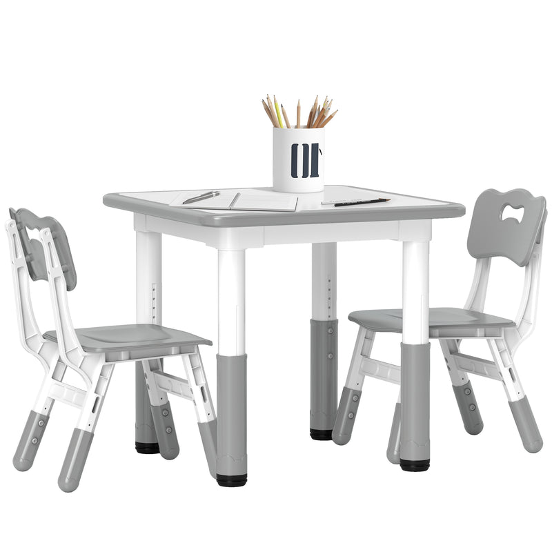 Height Adjustable Toddler Table and Chair Set 3 Piece Activity Set for Playroom, Grey