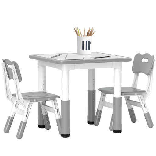 Height Adjustable Toddler Table and Chair Set 3 Piece Activity Set for Playroom, Grey