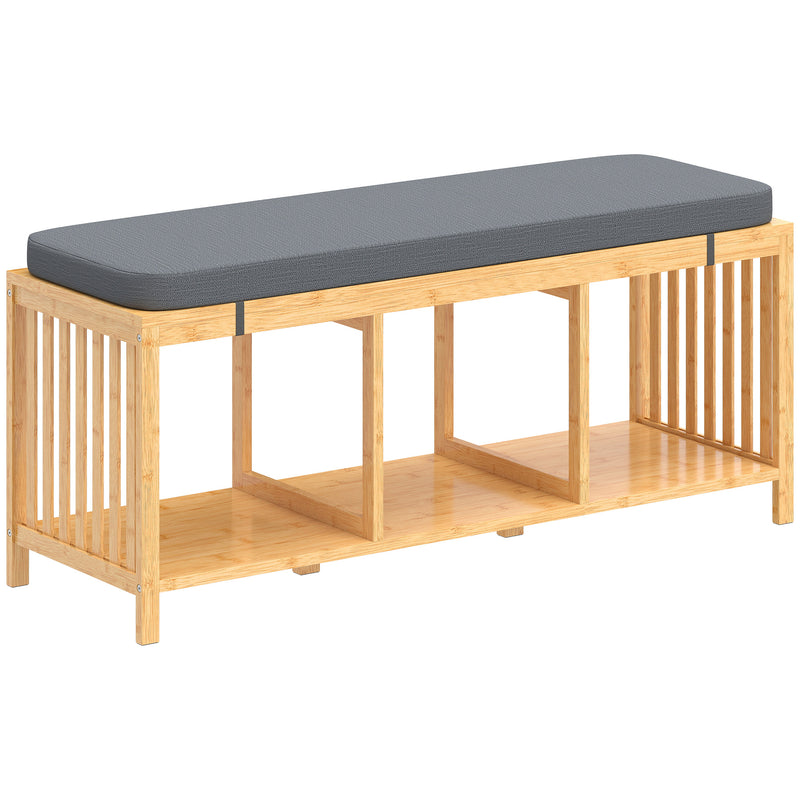 Shoe Storage Bench with Padded Seat for Hallway Organisation Natural Wood Finish AOSOM