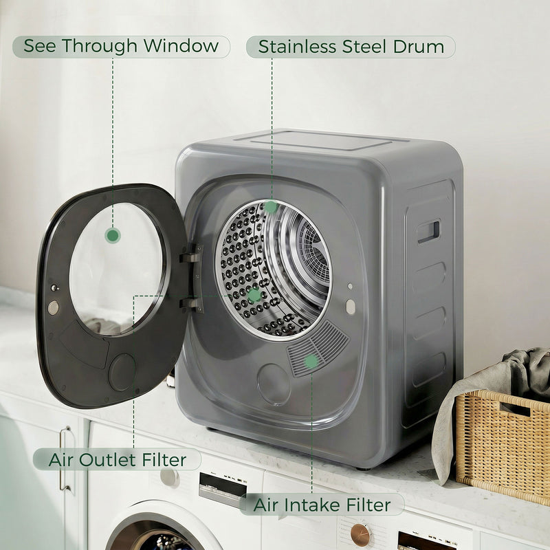 Compact Tumble Dryer for Small Flats with Space Saving Design and Hygiene Cycle Silver