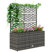 Light Grey Rattan Garden Planter with Trellis for Climbing Plants and Outdoor Display