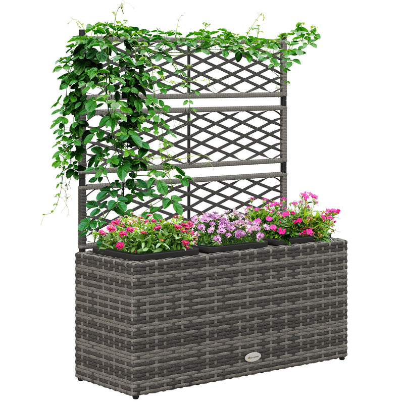 Light Grey Rattan Garden Planter with Trellis for Climbing Plants and Outdoor Display