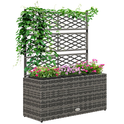 Light Grey Rattan Garden Planter with Trellis for Climbing Plants and Outdoor Display