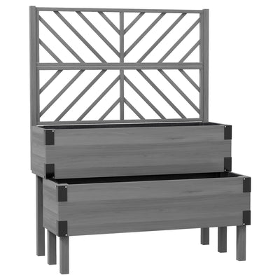 2 Tier Wooden Raised Garden Planter With Trellis For Vegetables Herbs And Flowers Grey Outsunny