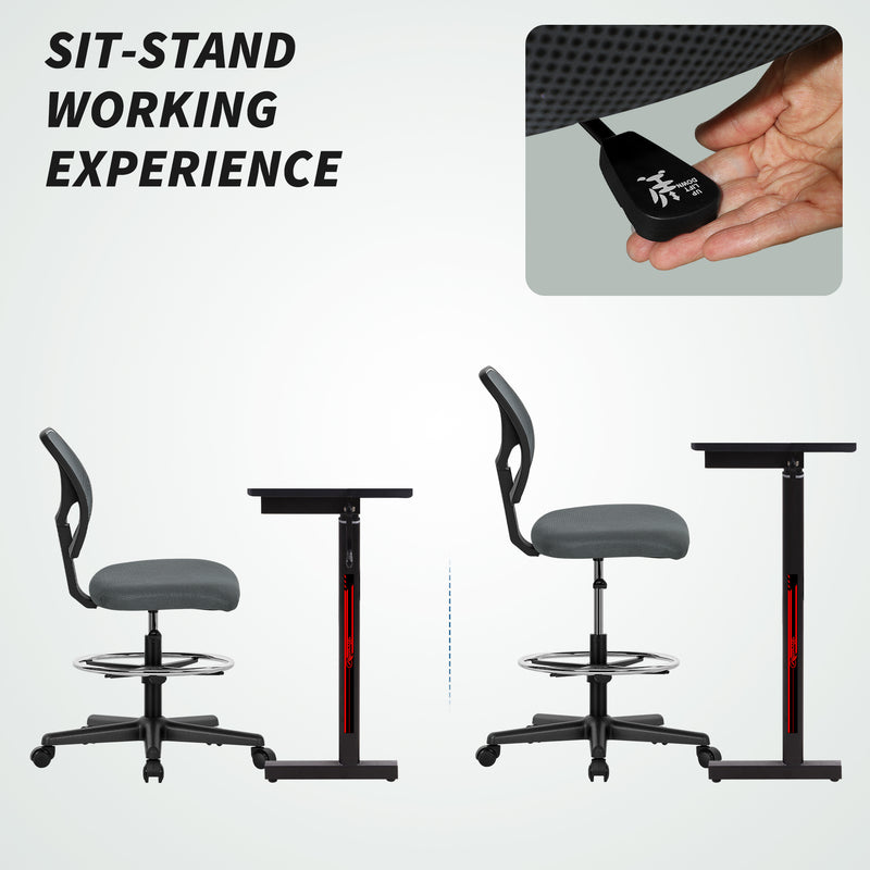 Ergonomic Mesh Standing Desk Chair with Adjustable Footrest for Office Comfort Charcoal Grey