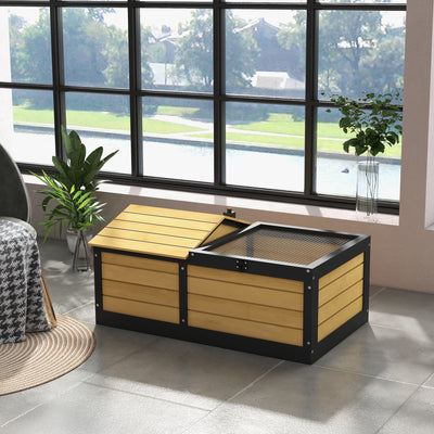 Wooden Tortoise House with Run and Hideout Ideal for Small Reptiles and Pets, Yellow