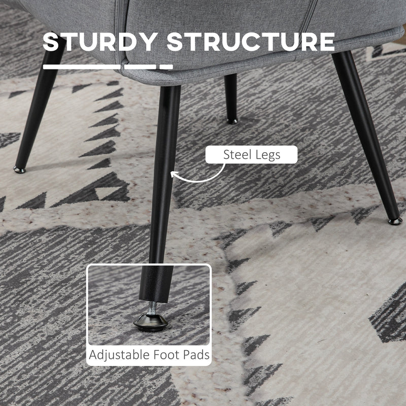 Linen Armchair with Footstool for Living Room or Bedroom Comfort and Support Light Grey