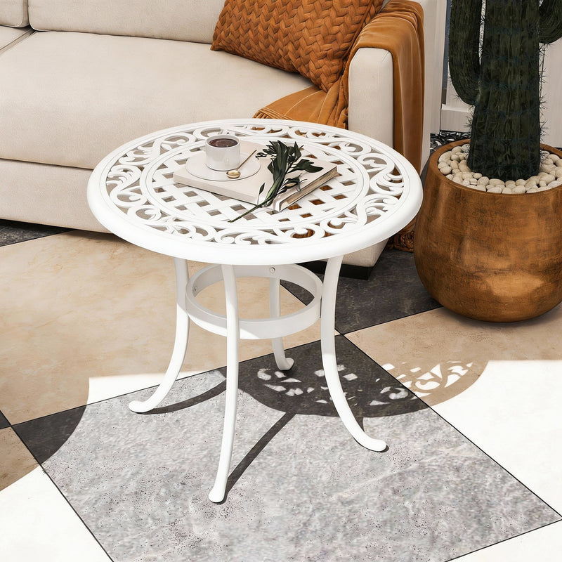 Garden Side Table Cast Aluminium Rust Resistant with Adjustable Feet White Outsunny