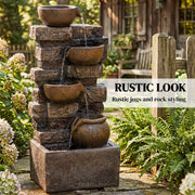 Garden Water Fountain with Calming Cascading Tiers and LED Lights for Relaxing Evenings Rustic Brown Outsunny