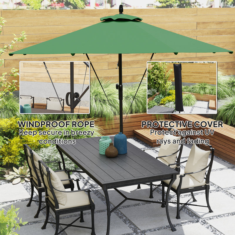 Green 3m Cantilever Garden Parasol with Cover Wind Strap and Tilt by Outsunny