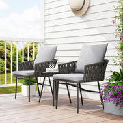Grey 3 Piece Rattan Bistro Set with Cushions for Garden Balcony and Patio