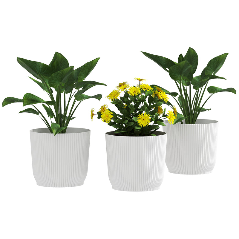 Set of Three White 22cm Planters for Indoor and Outdoor Use by Outsunny