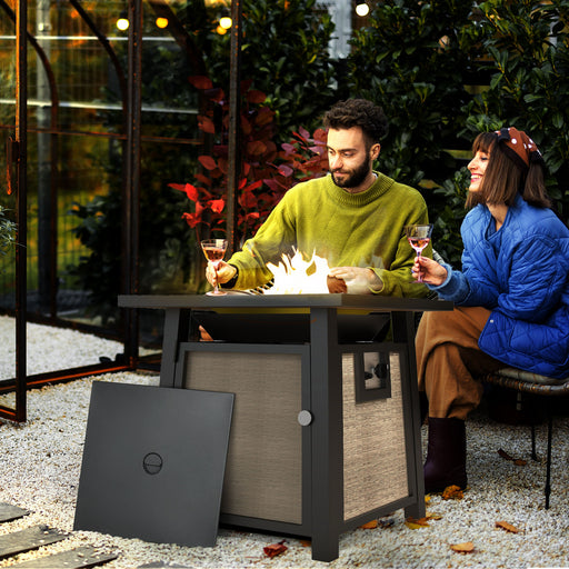 Square Gas Fire Pit Table 50000 BTU with Cover and Glass Beads for Garden Heating