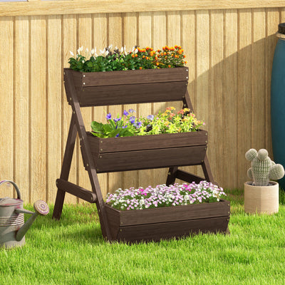 3 Tier Wooden Raised Garden Bed 66L for Flowers Vegetables and Herbs by Outsunny