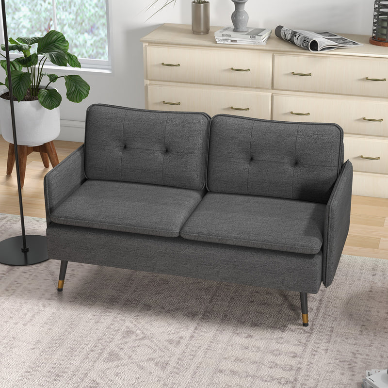 Modern Dark Grey Two Seater Loveseat Sofa With Cushions and Steel Legs by HOMCOM