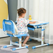 Blue Kids Height Adjustable Desk and Chair Set With Tilting Top and Storage Drawer