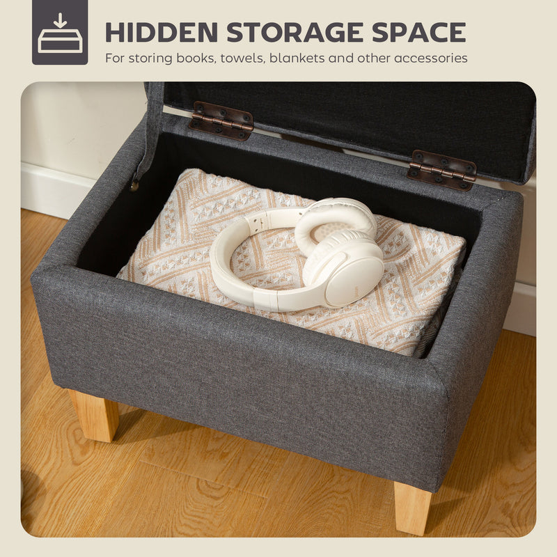 Linen Storage Ottoman with Padded Seat and Wooden Legs Ideal for Bed End or Hallway Charcoal Grey