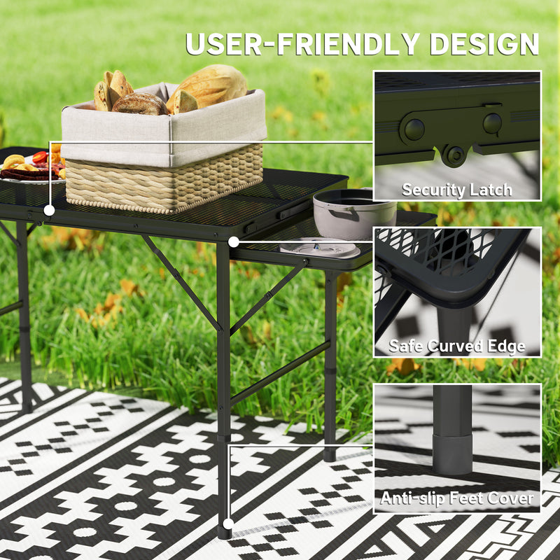 Foldable Outdoor Table with Adjustable Height and Side Wings for Extra Space Black