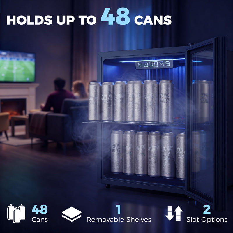 Drinks Fridge for 48 Cans with Adjustable Shelf and UV Glass Door Black